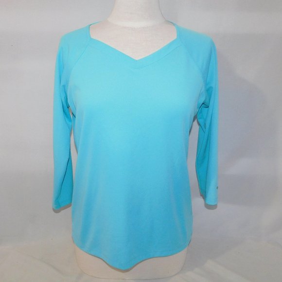 Columbia PFG Omni-Shade Womens M Aqua Blue 1/4 Sleeve Top Shirt - Picture 1 of 10